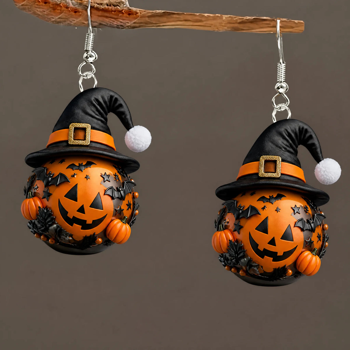 Jack O Lantern Witch Hat Bat Star Mini Pumpkins Halloween Earrings