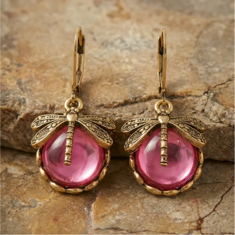Spherical Dragonfly Earrings in Antique Gold