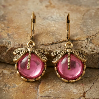 Spherical Dragonfly Earrings in Antique Gold