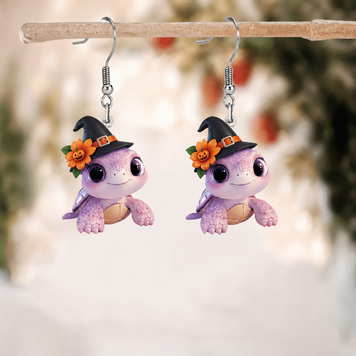 Purple Witch Turtle Dangle Earrings
