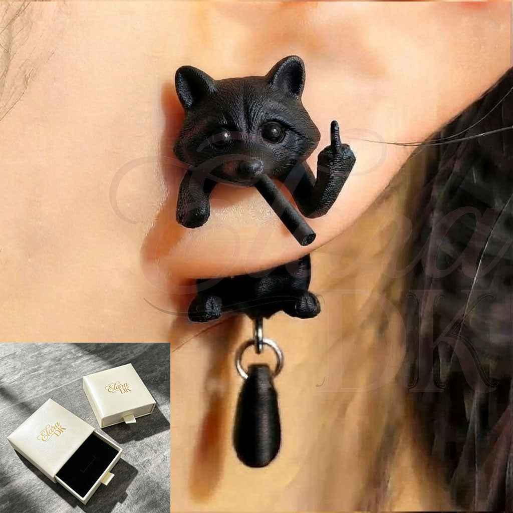 Trash Panda Raccoon Middle Finger Earring