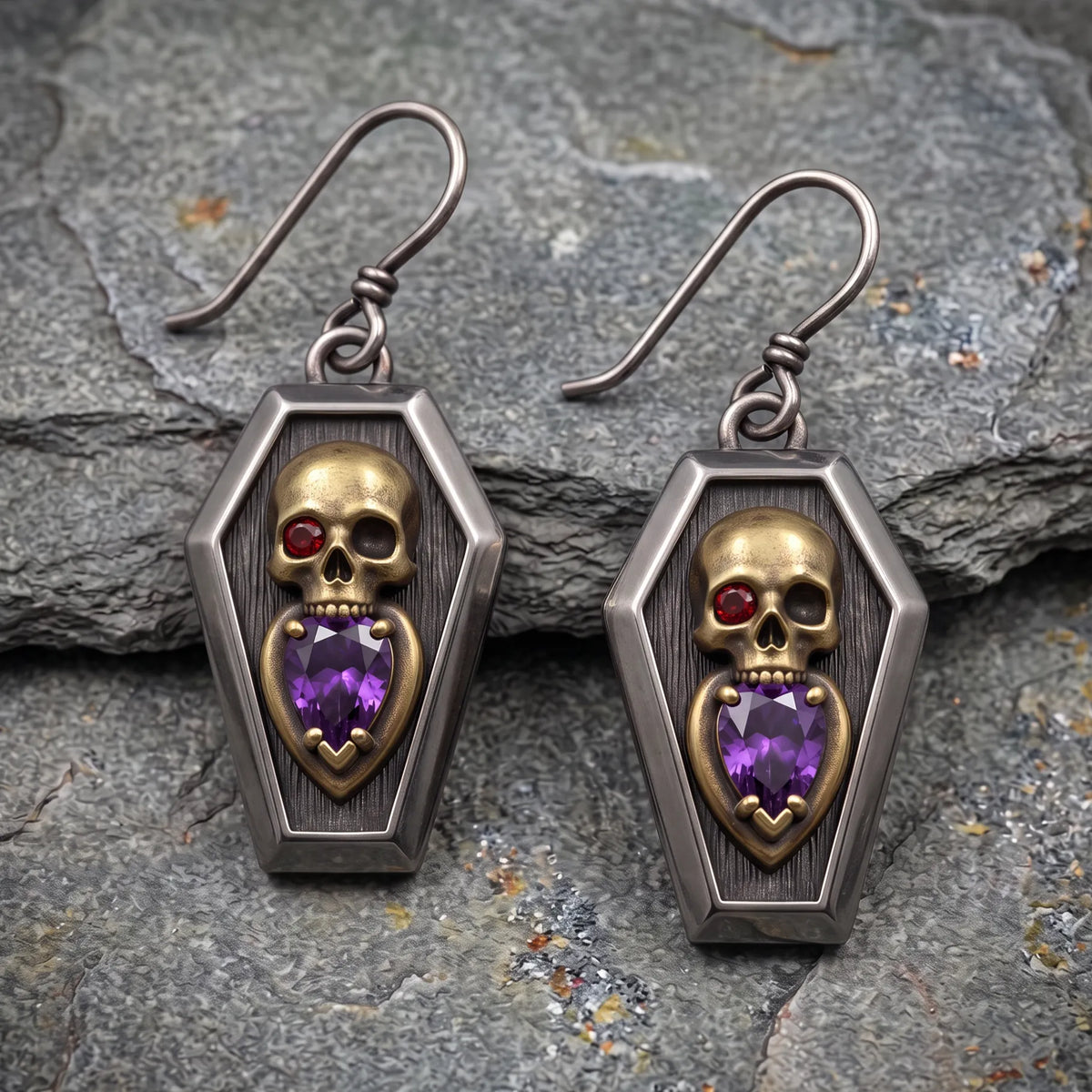 Vintage Gothic Coffin Skull Dangle Earrings