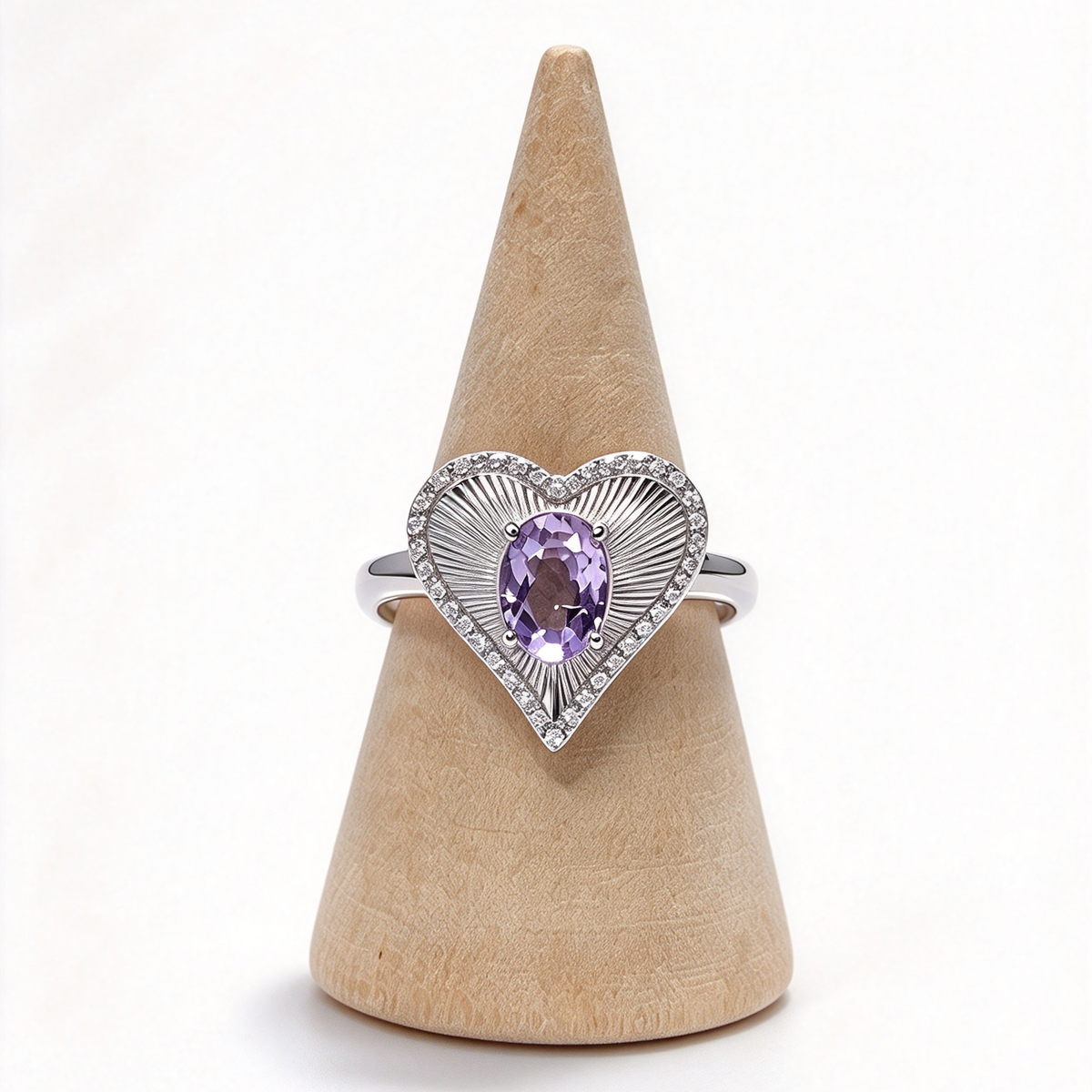 Heart Shape Amethyst Ring, S925 Adjustable Ring