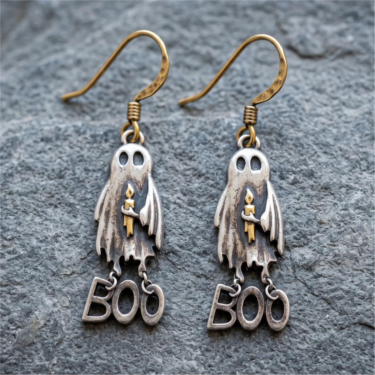 Vintage Boo Ghost Candle Dangle Earrings