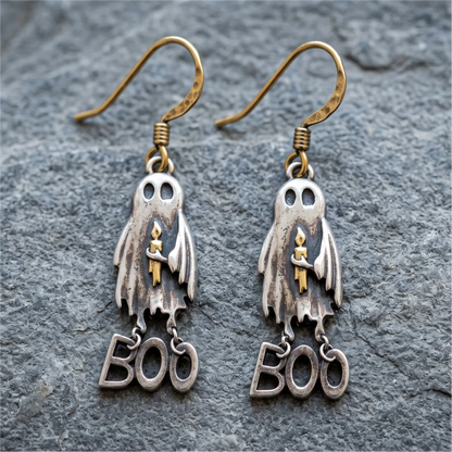 Vintage Boo Ghost Candle Dangle Earrings