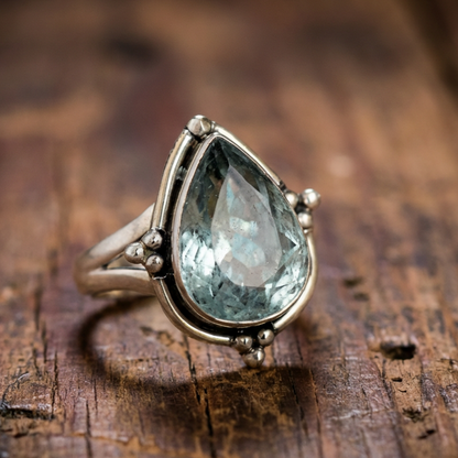 Teardrop Aquamarine Ring Sterling Silver