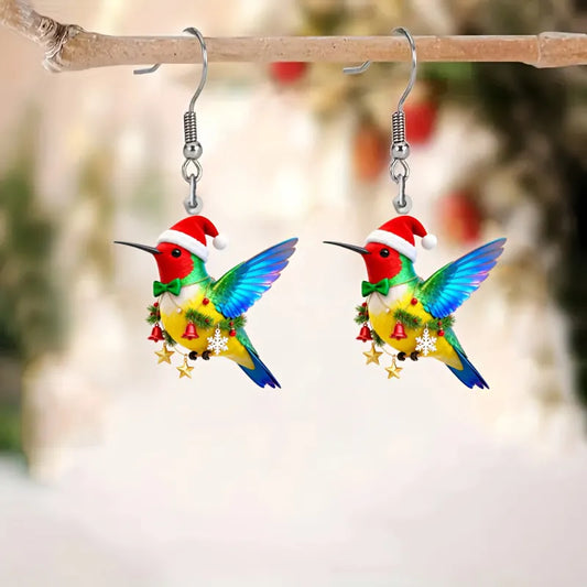 Christmas Cute Hummingbird Acrylic Earrings