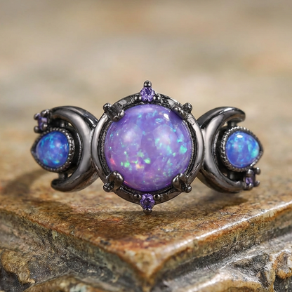 Black Gemstone Moon Ring