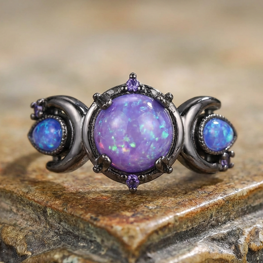 Black Gemstone Moon Ring
