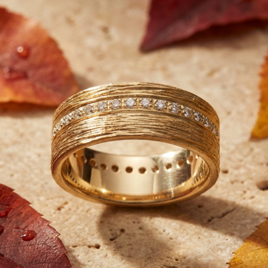 Brushed Wide Edged Inlaid Ring