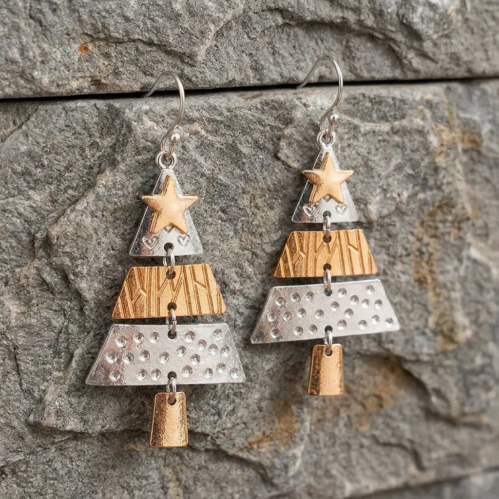 🎄Mixed Metal Christmas Tree Drop Earrings