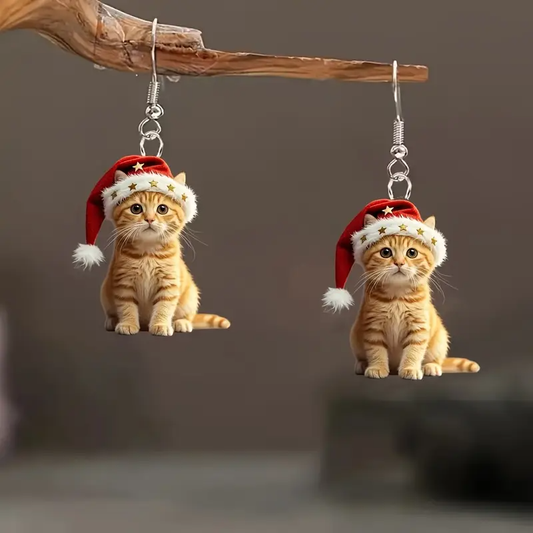 Christmas Orange Tabby Cat Earrings