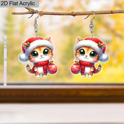 Christmas Kitten Earrings with Santa Hat
