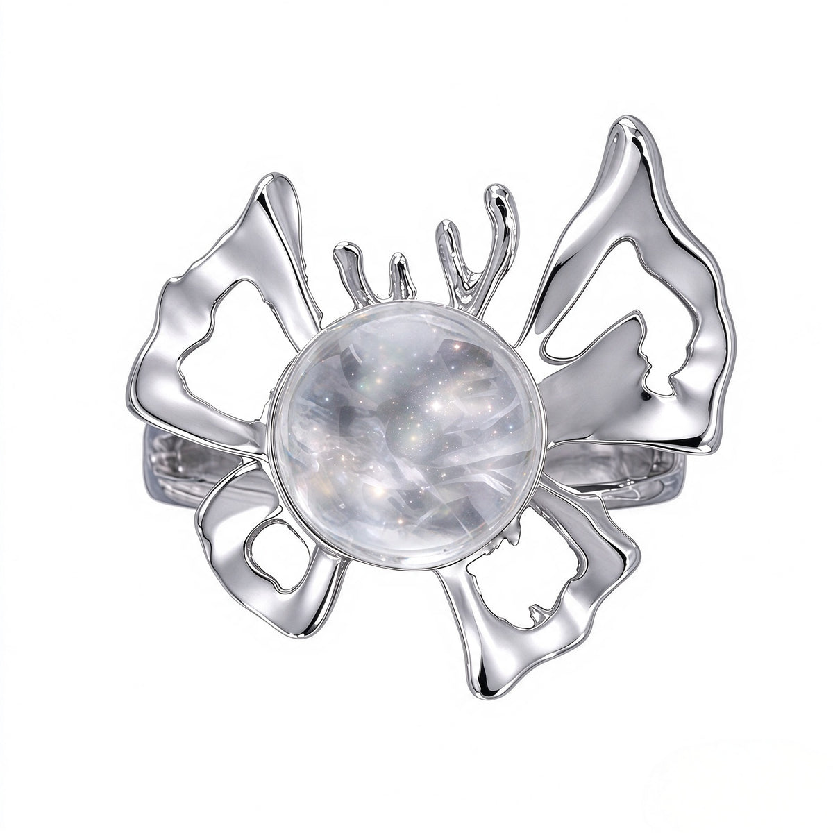 In Loving Memory - Sterling Silver Butterfly Crystal Orb Memorial Ring - 12 Birthstone Energy Keepsake
