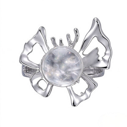 In Loving Memory - Sterling Silver Butterfly Crystal Orb Memorial Ring - 12 Birthstone Energy Keepsake