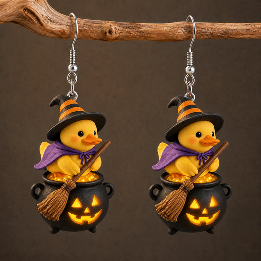 Witch Duck in Cauldron Earrings