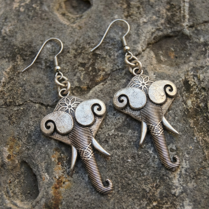 Vintage Silver Stylised Elephant Earrings