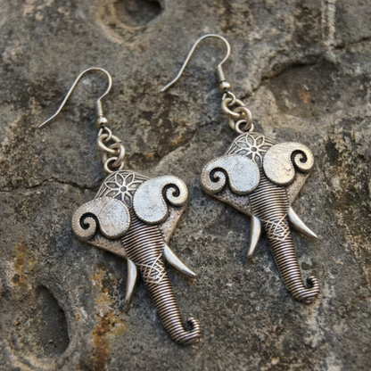 Vintage Silver Stylised Elephant Earrings