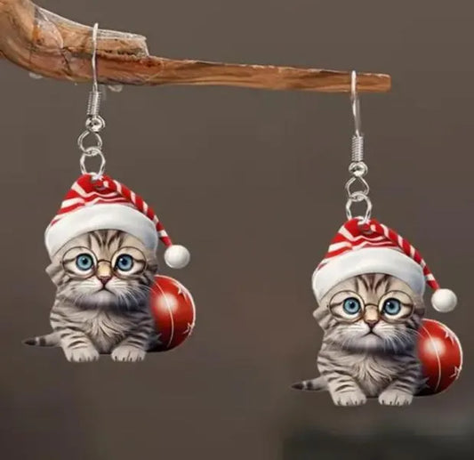Christmas Hat Cat Earrings
