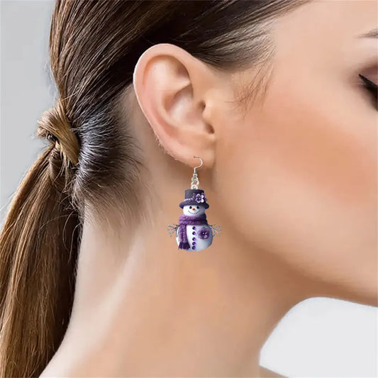Purple Snowman Earrings