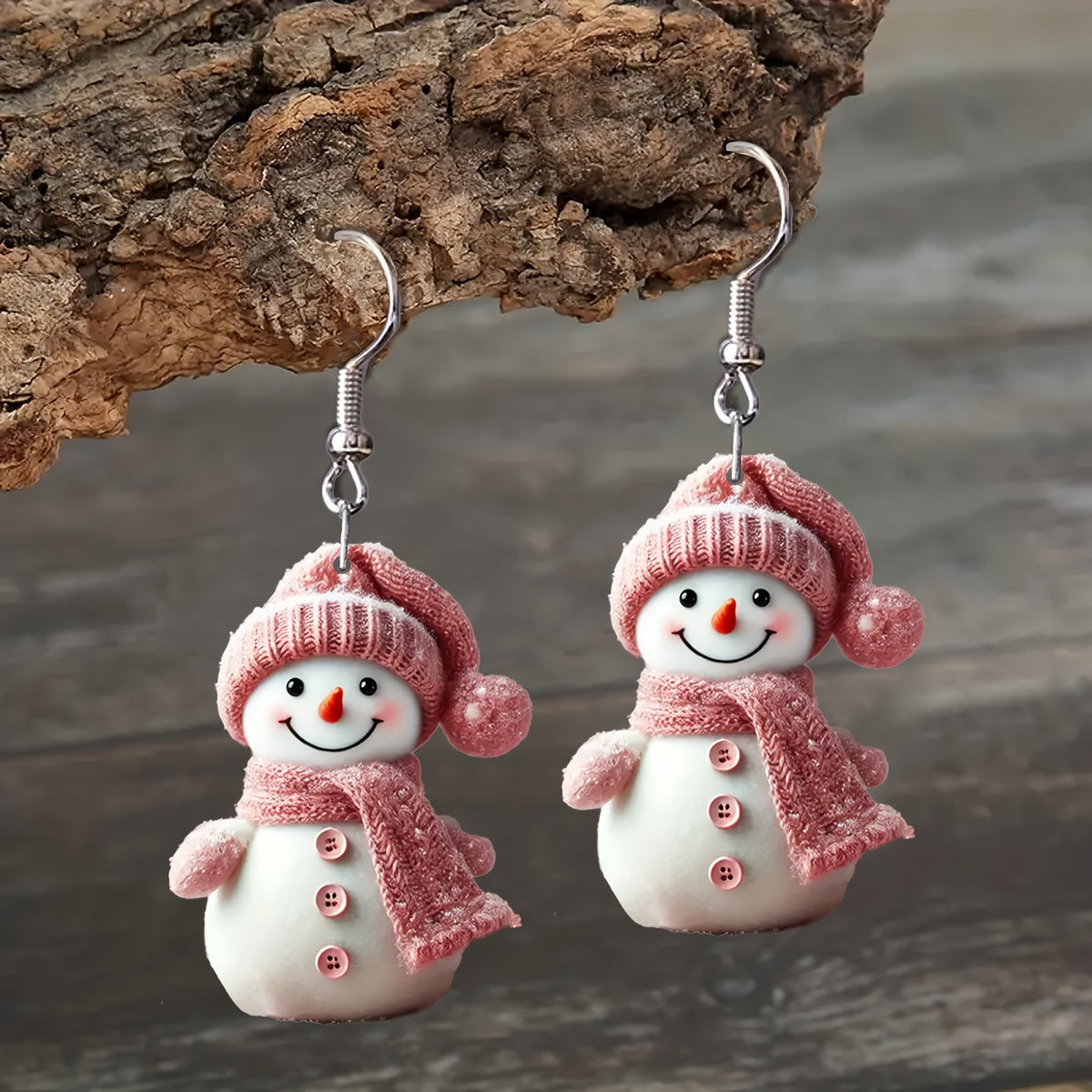 Elegant Pink AcrylicChristmas Snowman Earrings