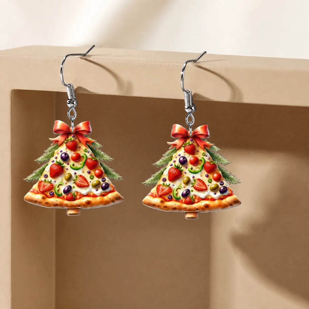 Pizza Christmas Tree Dangle Earrings