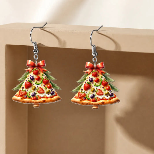 Pizza Christmas Tree Dangle Earrings