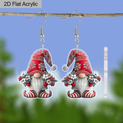 Christmas Red Dwarf with Snowflakes & Candy Canes Acrylic Earrings