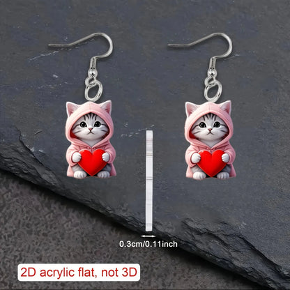 Cute Pink Love Cat Versatile AcrylicPendant Earrings