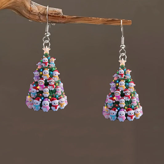 Christmas Cute Snowman & Tree Design  Earrings