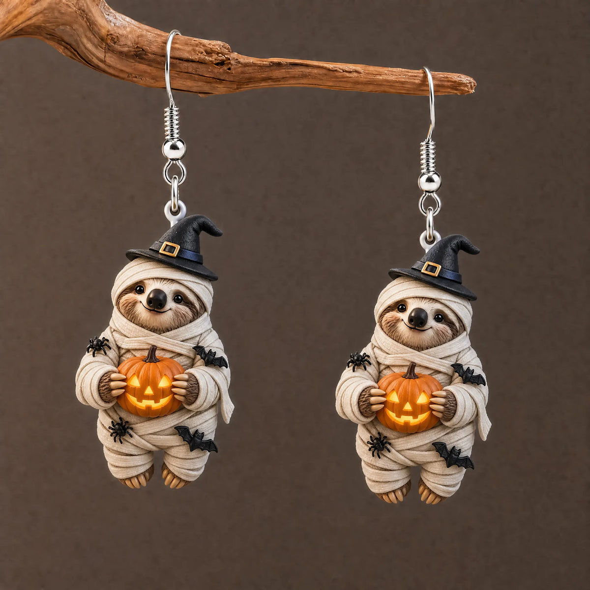 Mummy Sloth Pumpkin Halloween Earrings