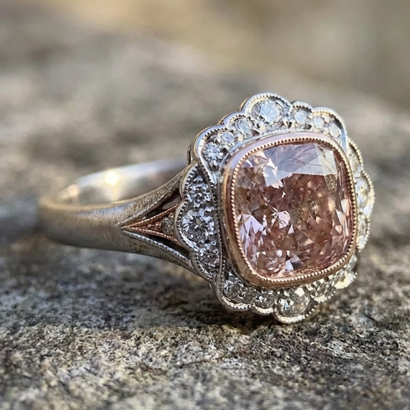 Vintage Rose Gold Double Tone Moissanite Ring