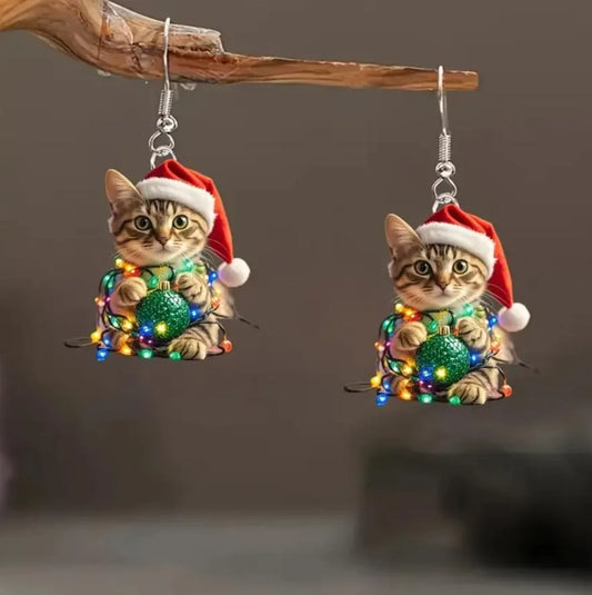 Christmas Lantern String Cat Earrings