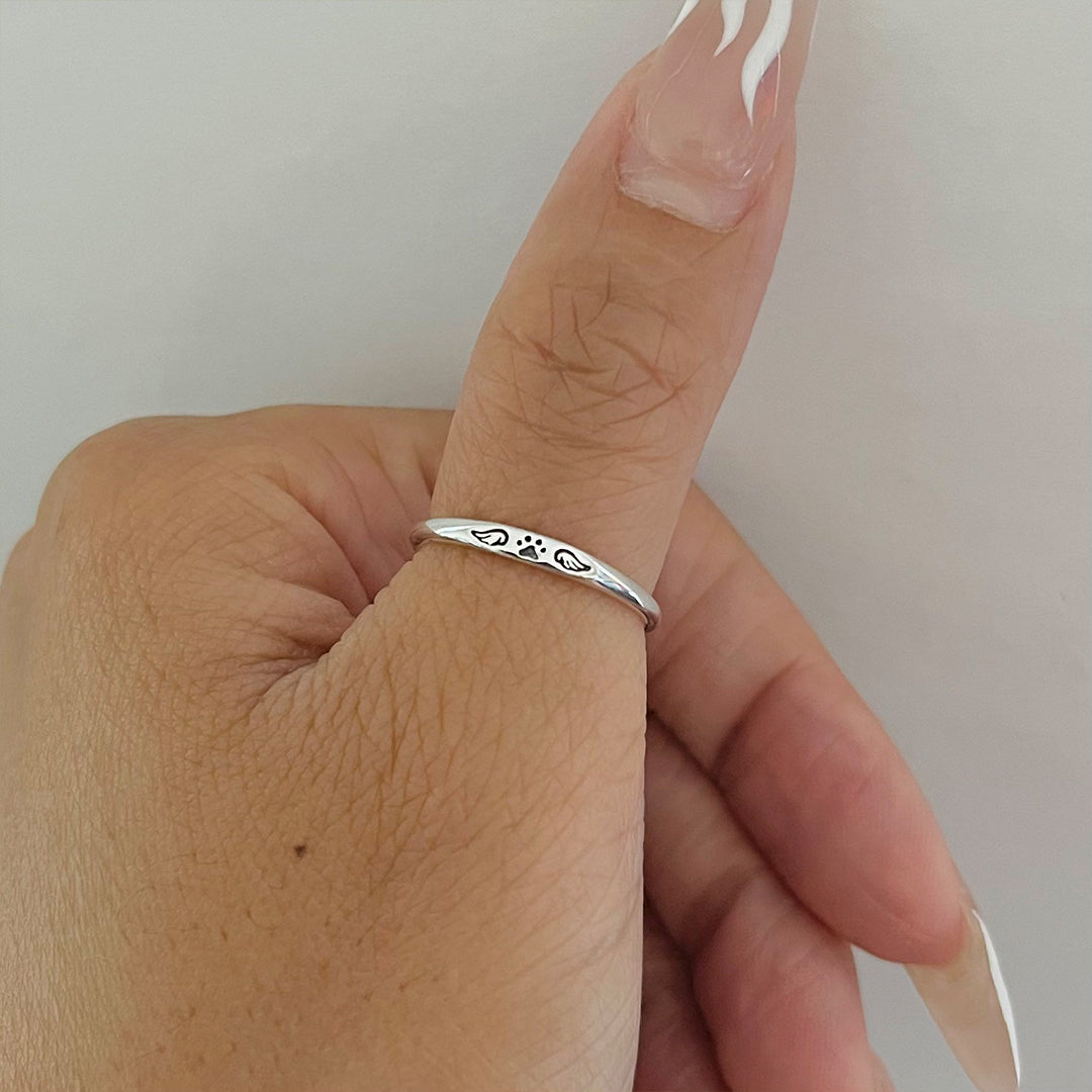 For Dog Mom - Love, Licks, and Wags Tiny Paw With Wings Ring