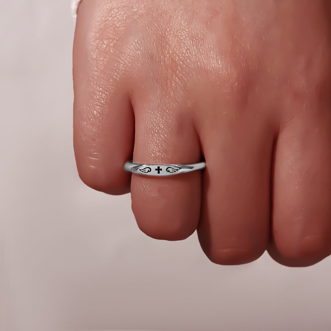 "Irish Blessing" Cross Ring With Wings
