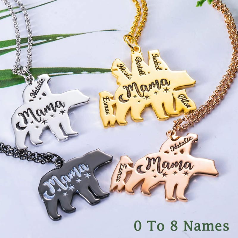 Custom 1-8 names Personalized Mama Bear Necklace for Mom