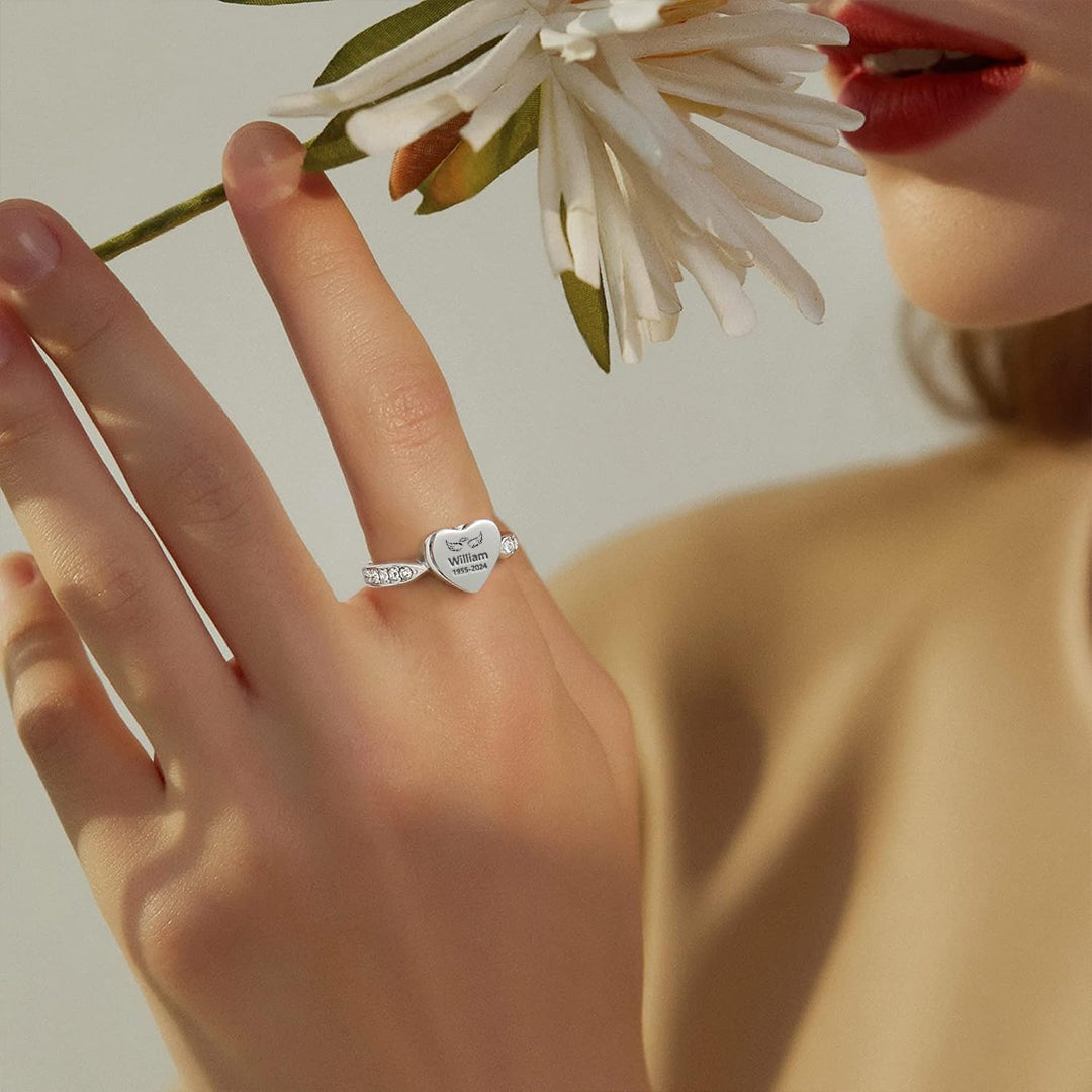 For Memorial-Personalized Name Date Memorial Heart Urn Ring