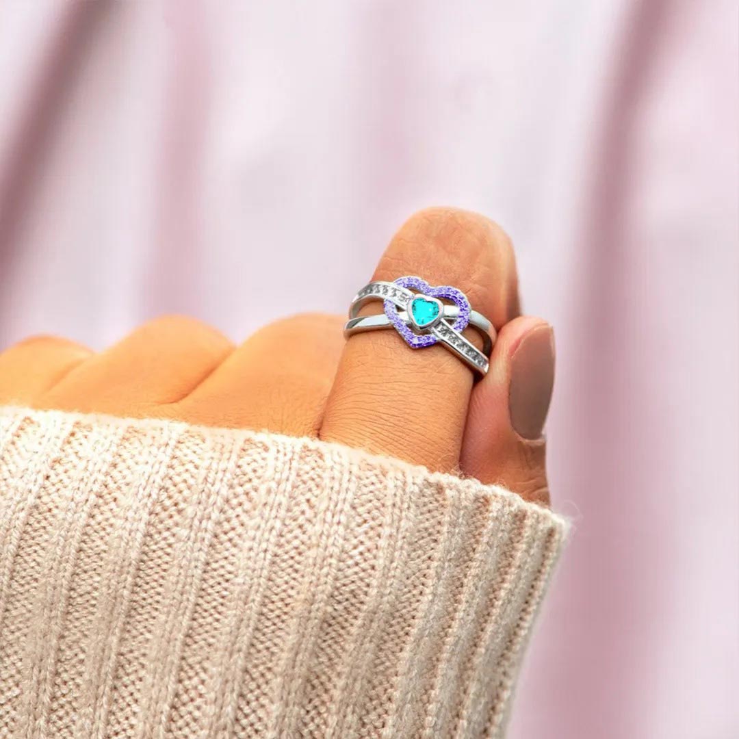 [⚡25% OFF] Suicide Prevention Awareness-Teal And Purple Heart Ring