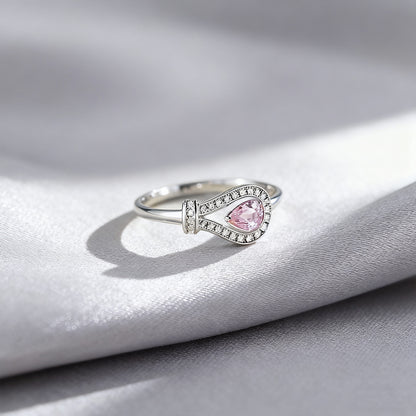 Breast Cancer Awareness-She Doesn t Fight Alone Horseshoe clasp pink diamond ring