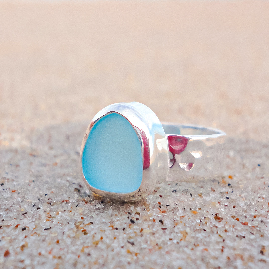 S925 Thalassophile Sea Glass Wide Band Ring