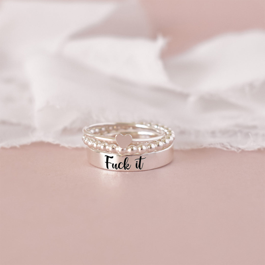 S925 Fuck It Heart-Shaped Stacking Ring