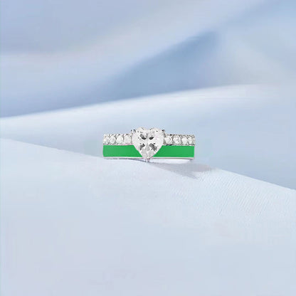 Mental Health Green Enamel Heart Ring