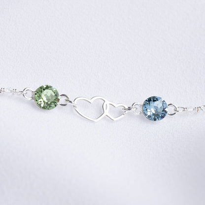 For Love - We Are Connected Heart To Heart Double Heart Custom Birthstone Bracelet