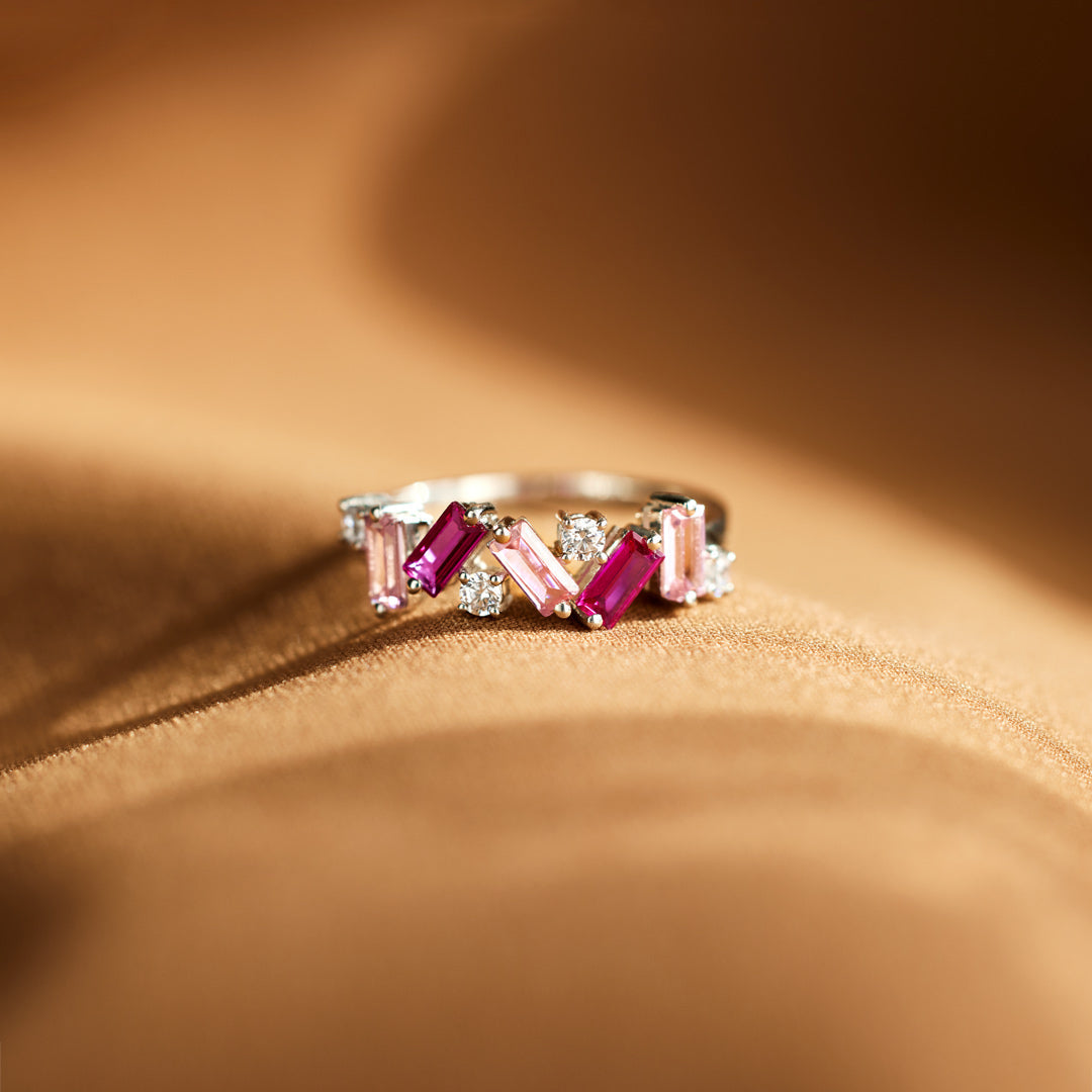 Fuck Perfection Engraved Pink Cubic Zirconia Ring