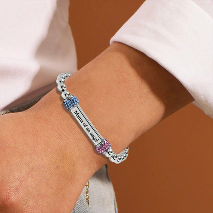 Mama of an Angel Pink & Blue Diamond Bead Bracelet