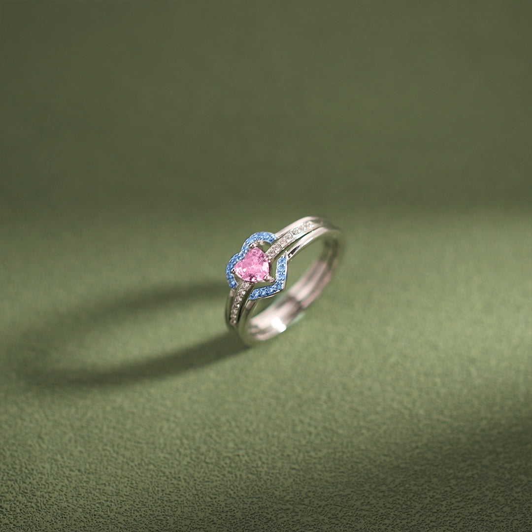 For Memorial - Mama of An Angel Pink & Blue Heart Stacked Ring