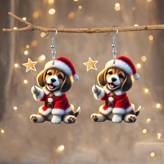 Christmas Puppies Holding Stars Earrings