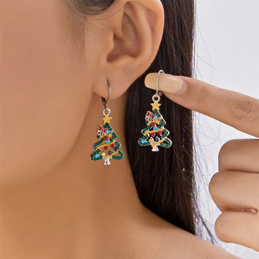 Colored Diamond Christmas Tree Earrings