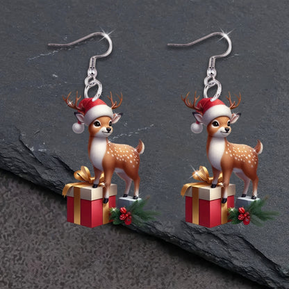 Christmas Elegant Santa Hat & Gift Box Design with Deer Earrings
