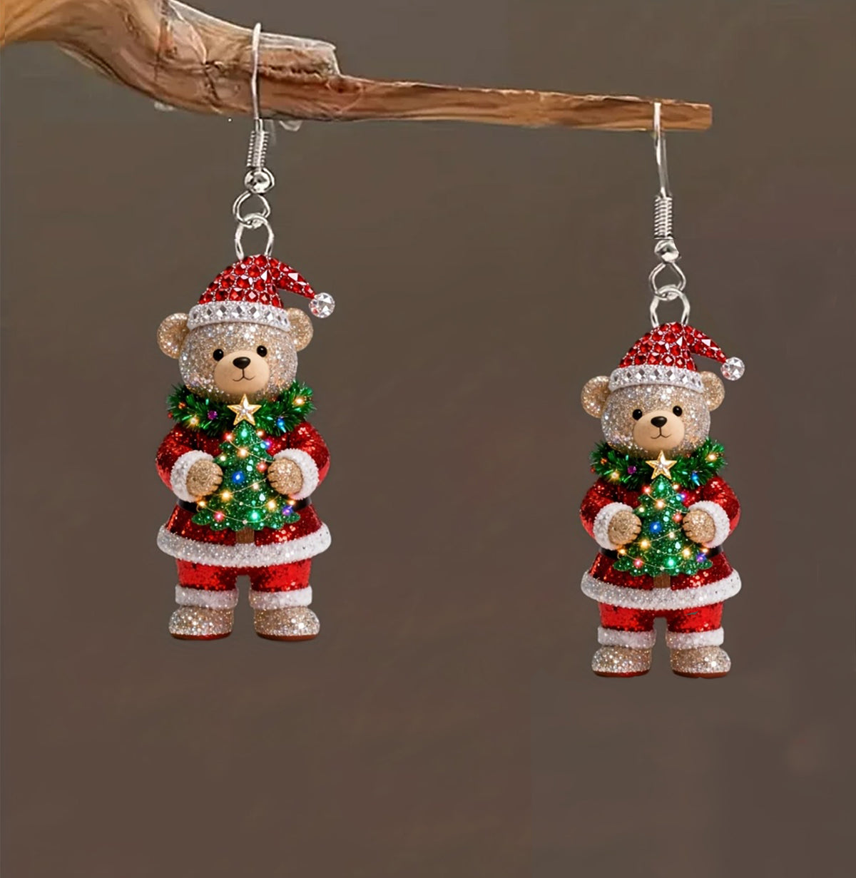 Christmas Teddy Bear Christmas Hat Earrings
